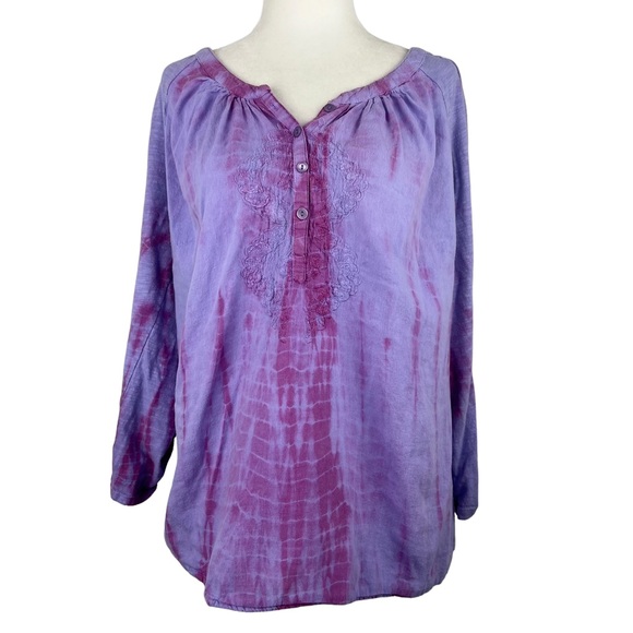 Bandolino Tops - BANDOLINO JEANS BOHO STYLE TIE DYE ROLL UP LONG SLEEVE CRINKLE BLOUSE